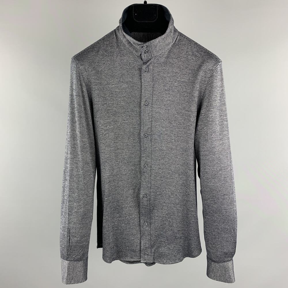 EMPORIO ARMANI S Grey & Navy Nailhead Cotton Wired High Collar Long Sleeve Shirt
